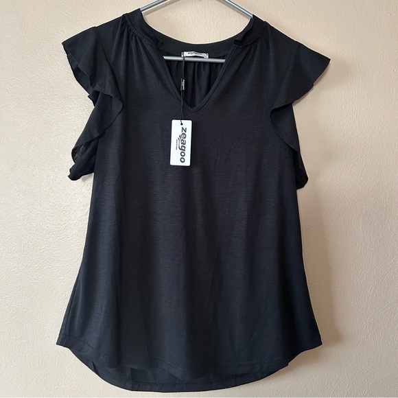 zeagoo Tops - zeagoo Black V-Neck Flutter Sleeve Blouse